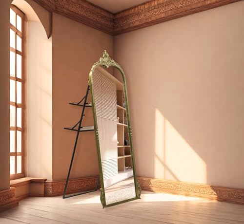 Image of Full Length Mirror with Ornate Frame Tall Standing Floor Mirror for Bedroom, Dressing Room & Living Room (Glam Gold (with Stand))