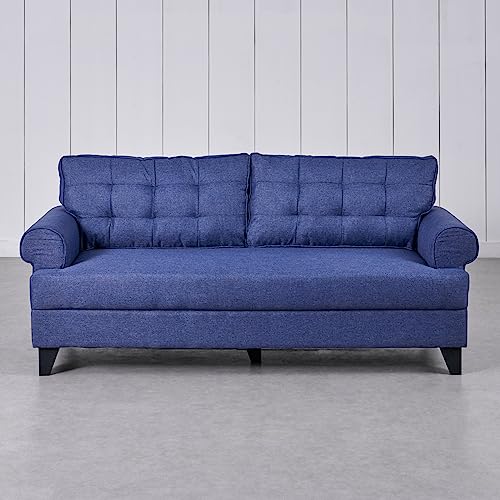 Image of Home Centre | Helios California Fabric 3+2 Seater Sofa Set | Sofa for Living Room | Solid Wood | Blue | 1 Year Warranty