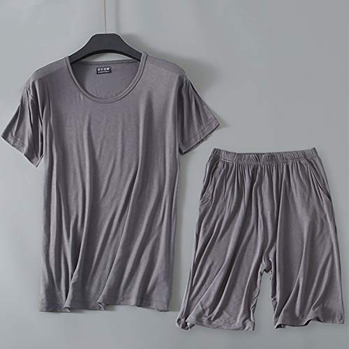 YHSW Herrenpyjama,Zweiteilige Shorts mit kurzen Ärmeln,Pyjama aus Baumwolle Casual Wear Pyjama Herren-Oberteile und -Hosen (L-6XL) Cover