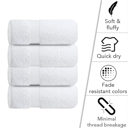 Image of Sulfar 100% Combed Cotton, Quick Drying Highly Absorbent Thick Bathroom Towels, Luxury Bath Towel Set (Pack of 4, 70 X 140 cm) - 600 GSM (White)