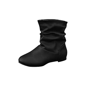 Fall Boots For Womens Pointed Toe Mid Calf Flat Low Heel Pull On Dressy Boot Fall Winter Casual