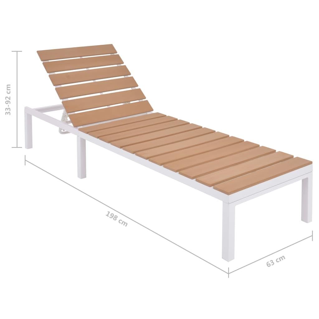 5-częściowy zestaw wypoczynkowy ogrodowy z nakładkami, aluminium i WPC, 2-osobowa sofa, narożnik, stolik kawowy, leżak do opalania, zestaw mebli ogrodowych na balkon, do wypoczynku i na
