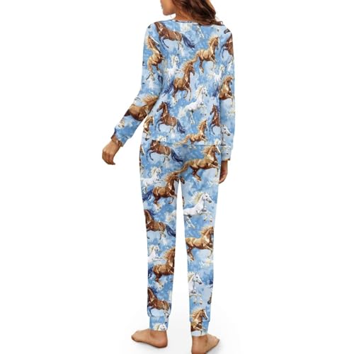Image of Women's Pajamas Set Soft 2 Piece Loungewear Long Sleeve Pj Set Matching Sleepwear with Pockets for Women Plus Size