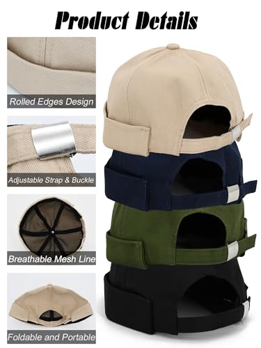 Image of 4 Pcs Brimless Hat Docker Cap No Brim Hats Skull Caps Rolled Cuff Beanie Hip Hop Hats with Buckle for Men