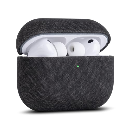 Image of Haobobro Handmade Case - for AirPods Pro 3 Case Cover - Selected Skin-Friendly Vegan Leather, Linen Cloth Style, Drop Protective Hard Cover for AirPods Pro 3rd Generation Earbuds - Black Chambray