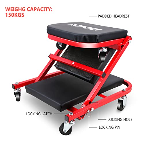 ‎Dna Motoring Tools-00184 36 Inches 2 In 1 Rolling Folding Car Creeper/Seat, 6 Pcs 2" Casters, 150Kg Weight Capacity, Red #TOP2