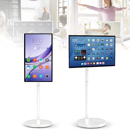 VsyPtyc Televisor portátil Inteligente FHD de 21,5 Pulgadas con Android 12, Tableta con Ruedas, batería integrada de 6000 mAh, rotación Completa y Pantalla táctil de 1080p 4+64G