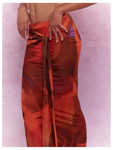 Milumia Women Tie Dye Knot Front Mesh Maxi Skirt Low Waist Bodycon Fishtail Skirts2