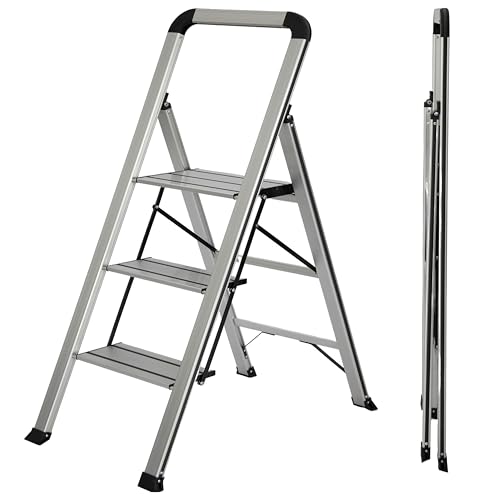 UZIRO Escalera 3 Peldaños, Escaleras Plegables de Aluminio...