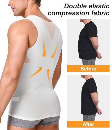 Solcysx Compression Shirt For Men Slimming Undershirt Body Shaper Tank Top For Gynomastica Sleeveless Shapewear Vest Men White thumb #3