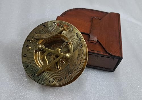 NAUTICAL COLLECTION Premium Sundial Compass with Intricate Detailing, Presented in an Exquisite top-Grain Leather case.