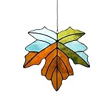 Leaves Stained Glass Window Hanging for Windows with Metal Chain, Suncatcher Colorful Leaves Ornament Glass Gift for Nature Plant Lovers (Maple Leaf)