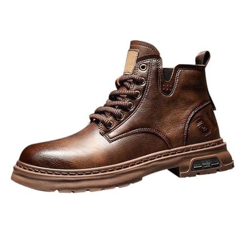 Botas de invierno para hombre de piel, botas de senderismo retro para hombre, botas de senderismo con cordones, protección contra pisadas, impermeables, zapatos casuales, monocolor, clásicas, marrón