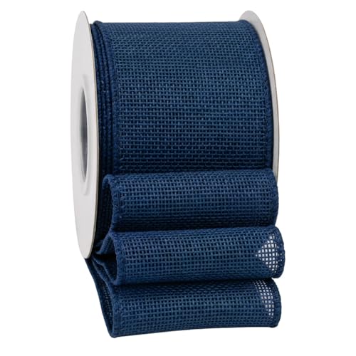 SDZMDL Navy Burlap Wired Ribbon 2-1/2 Inch Solid Ribbon with Wire Edge for Memorial Day Veterans Day Fourth of July Presidents Day USA Decorations 10 Yards/Roll.