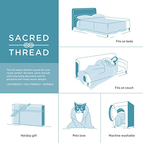 Sacred Thread Sherpa Fleece Blanket, Southwestern Aztec Queen Blanket, Native American Throw Blanket For Sofa, Couch And Bed, Reversible Winter Blanket (White Flannel/Sherpa 40X60) #TOP6