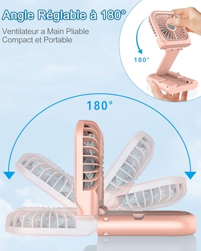 DDKJ Ventilateur de Poche,Mini Ventilateur Portable USB,Ventilateur a Main Rechargeable par USB 4000mAh,Personnel Ventilateurs Portatif Pliable,Petit Ventilateur Silencieux Pour Bureau,Voyage,Camping – vue 3