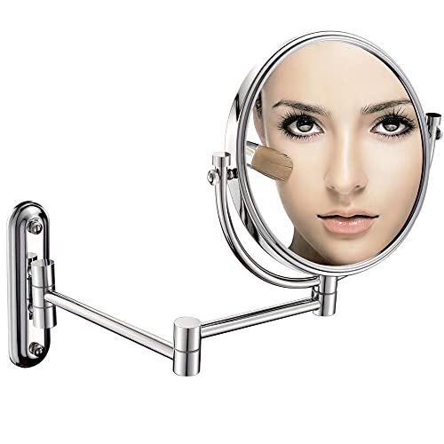 Miroir de maquillage extensible AMUCK à loupe 7X et double face orientable en laiton chromé - 2