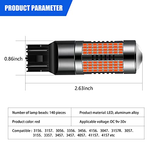 Neynavy 2 Pcs Upgraded 3157 Led Bulbs, 3056 3156 3057 4157 Led Bulbs 140-Smd Chipsets 500% Brighter Led Bulb With Projector For Tail Stop Brake Turn Signal Lights (Red) #TOP1