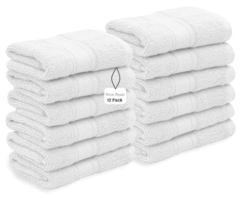 WovenWonder 12 toallas de algodón para la cara, 100 % algodón egipcio, 500 g/m², toallas de franela súper suaves (30 x 30 cm), toallas faciales para el gimnasio (blanco)