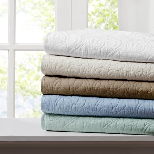 Madison Park Throw Blanket - Reversible Damask Quilting Design, Soft Pre-washed Microfiber, Cotton Filled Spread, Cozy Summer Blanket - Throw for Living Room Couch, Sofa, Bed, Quebec, 60x70", Khaki by Madison Park - Image 4