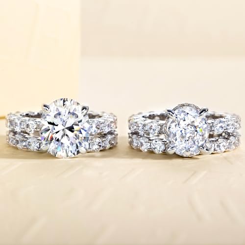 3ct-6ct Cubic Zirconia Wedding Rings Bridal Set Oval Cut/Round Cut/Princess Cut 5A Grade Simulated Diamond CZ Wedding Band Engagement Ring Set for Women4