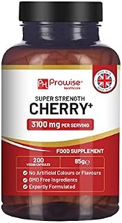 Montmorency Cherry Capsules 3100mg | 200 Vegan Capsules I Super Strength Tart Cherry Capsules with 2500mg Active Montmorency Cherry Extract & 600mg Sour Black Cherry