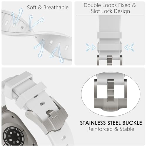 Image of WINGLE AP Luxury Bands for Apple Watch Band Ultra 3 /2 /1 Band Ultra 49mm Series 11 10 46mm 45mm 44mm 42mm SE 3 /2 /1 Series 9 8 7 6 5 4 3 2 1 Men Women, Silicone Rubber Metal Adapter Sport iWatch Bands