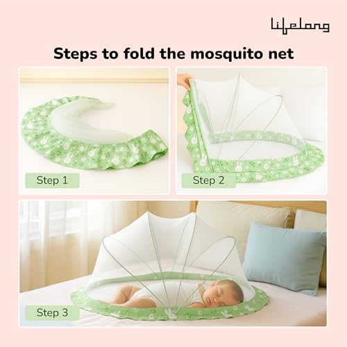 Image of Lifelong Cozy Baby Mosquito Net for Bed|Umbrella Design with Premium Honeycomb Mesh | Portable Foldable Canopy for Infant & Kid Protection|Soft, Breathable,Safe Fabric | 0-2 Years, 90x60x45 (LLCMNK01)