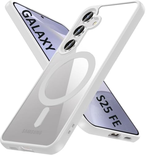 Image of DIZORO Compatible Samsung S25 fe 5g Case,Compatible with MagSafe, Non Yellow Military-Grade Drop Protection & Hard PC Back Cover Slim Transparent Anti-Scratch Shockproof Phone Case -White