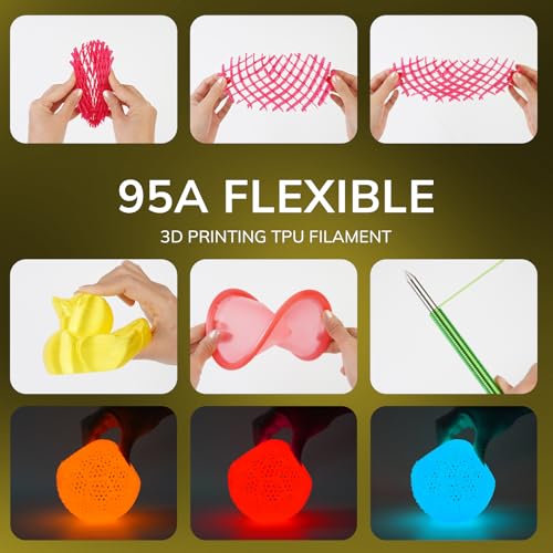 Image of AMOLEN 95A TPU 3D Printer Filament, 1.75mm Glow in The Dark Yellow, Soft TPU Flexible 3D Printing Filament, Best with UV Lamps, 1kg Spool, Dimensional Accuracy + /- 0.02 mm, Fit Most 3D Printers