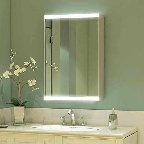 ExBrite LED Bathroom Medicine Cabinet with Mirror, 3-Layer Storage Shelves,Flexible Assembly, 20\'\'x26\'\', Intelligent Switch, IP44, Aluminum Frame, Casement Door, Surface mounting only.