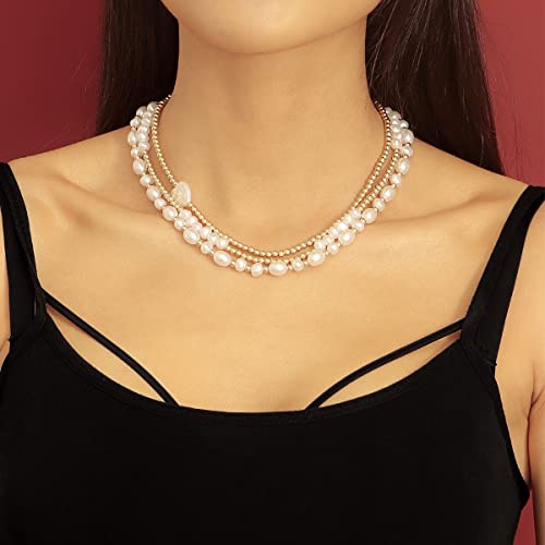 Zsigns Bohemian Layered Beaded Statement Necklace Boho Multi Beads Strand Necklace White Opal Stone Pendant Necklace Gold Choker Beach Accessories For Women #TOP3