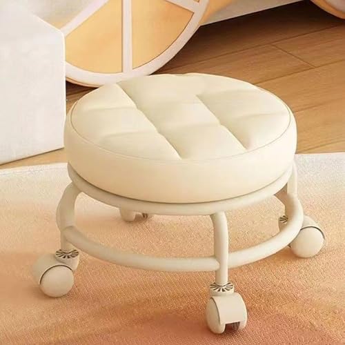 Image of CALANDIS Low Rolling Stool Round Low Height Low Roller Seat for Office Porch Playroom White | Ottomans, Footstools & Poufs | Furniture