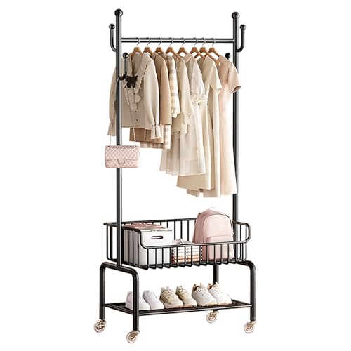 ZENSTYW Métal Portant À Vêtements À Roulettes,Porte-manteaux Avec Étagère De Rangement,Porte-vêtements Multifonction,Avec Étagères À...