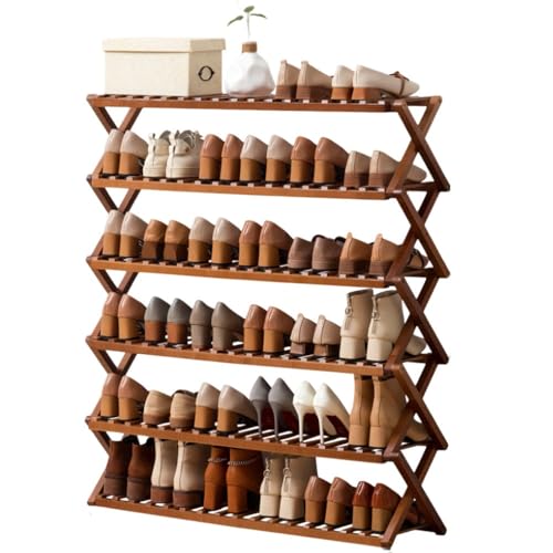 Étagère à chaussures pliable en bambou bleu sarcelle 50x25x100 cm empilable - 2