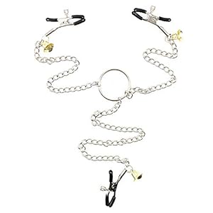 DIYWORK 3 koppen kettingklem, 2 stuks tepelklemmen en clitorisklem, 23 cm en 32 cm lange metalen kettingen, met belletje, seksspeelgoed voor koppels (rood)