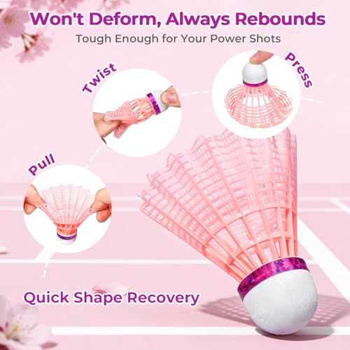 Image of HIRALIY 12 /24 Pack Badminton Birdies Nylon, Durable Shuttlecocks for Backyard & Baseball Batting Practice, Wind Resistant Yellow /Pink Bulk Ball Set for Family, Beginners & Outdoor Sports