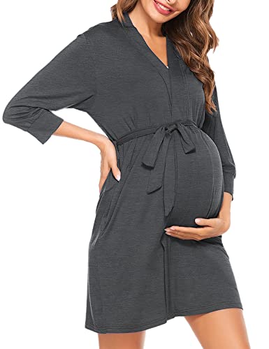 Image of SWOMOG Women's Maternity Nursing Robe Pregnancy Breastfeeding Bathrobes 3 in 1 Labor Delivery Nightgowns