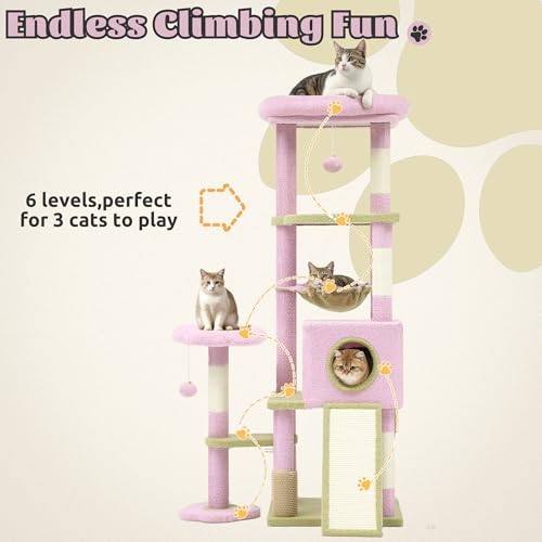 Torre para gatos grande DWVO 61 pulg con rascador y cepillo miniatura 6
