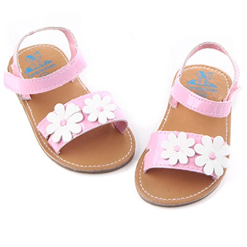 Baby Snadal! AMA(TM) Toddler Baby Girls Flower Leather Sandals Summer Scarpe Hook and Loop Outdoor Shoes (9-12Month, Pink)