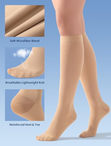 Image of Medical Soft Compression Socks 20-30 mmHg for Women & Men - High-Stretch Wide Calf Fit, Breathable Cooling Microfiber Knit, Easy-On Knee High Support Stockings