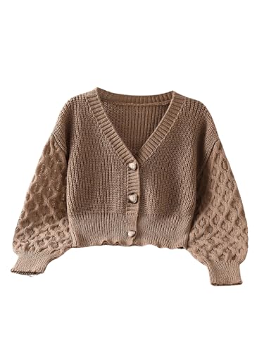 SHENHE Girl's Cardigan Button Down V Neck Knitted Long Sleeve Cropped Sweater Cardigan