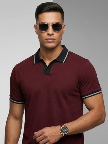Image of Veirdo Men's Polo T-Shirt Regular Fit with Contrast Pattern & Striped Trim on Collar and Half Sleeves, Stylish Solid Casual, Weekend & Outdoor Wear (Sizes S to 2XL)