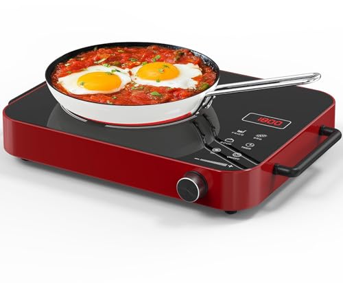 GTKZW Cocina eléctrica portátil, estufa eléctrica de cerámica de un solo quemador 110 V con enchufe, encimera eléctrica de placa caliente, cerradura de seguridad para niños, temporizador, quemador