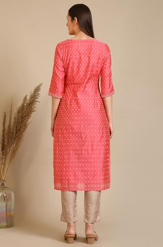 Image of Aurelia Women's Round Neck Embroidered Straight Chanderi Butti Kurta