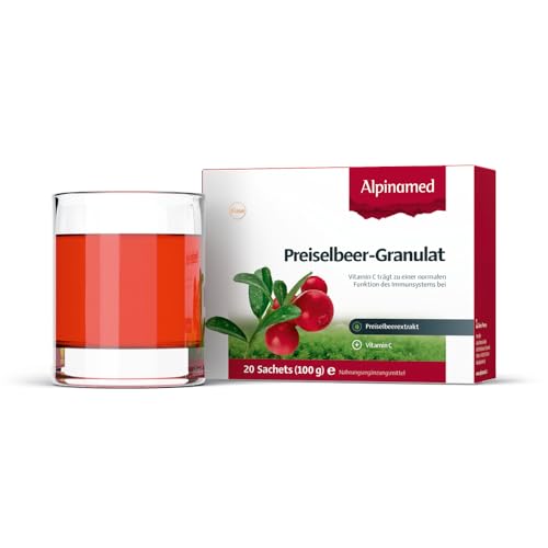 Alpinamed® Preiselbeer-Granulat – Zur Unterstützung vor, während und nach einer Blasenentzündung - 20 Sachets mit hochwertigem Preiselbeer-Gesamtextrakt & Vitamin C – Vegan & ohne Zusatzstoffe