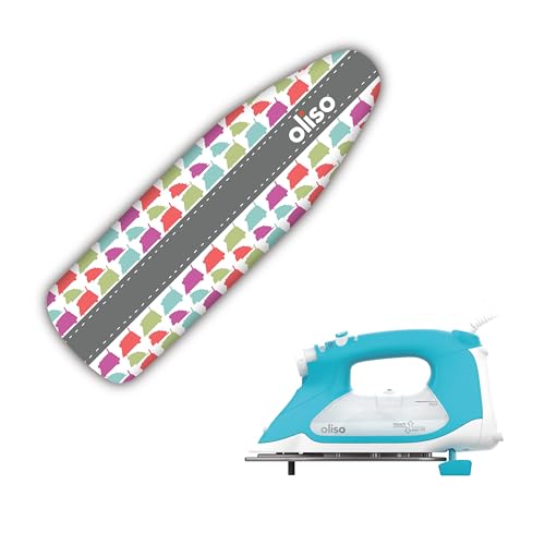 Image of Oliso TG1600 Pro Plus 1800 Watt SmartIron with Auto Lift (Turquoise) & OLISO Ironing Board Cover, durable 100% cotton lined with professional grade felt pad (Silhouette)