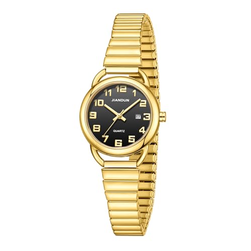 JIANDUN Waterproof Petite Gold Watch,Classic Women's Elegant with Watch,Stainless Steel Expansion Band, Water Resistant