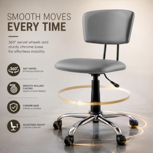 Image of DIYA Seating Vibe Square Rolling Stool (1 Year Warranty) with Comfortable Backrest Height Adjustable & Revolving Swivel Stool Chair for Study Office and Regular Work - Grey (44 inchx47 inchx85 inch)