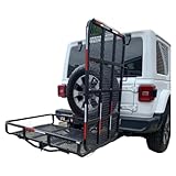 Heavy-Duty Hitch Mount Wheelchair Carrier with Mobility Ramp – Ideal for Wheelchairs, Scooters, Lawn Mowers & Snow Blowers – 500 lb Capacity Basket-Style Hauler